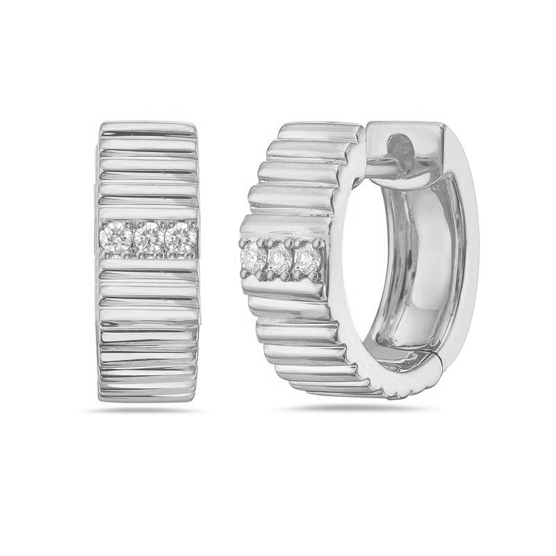 925 Sterling Silver Ribbed Huggie Hoop Earrings For Women Jewelry With Zircon