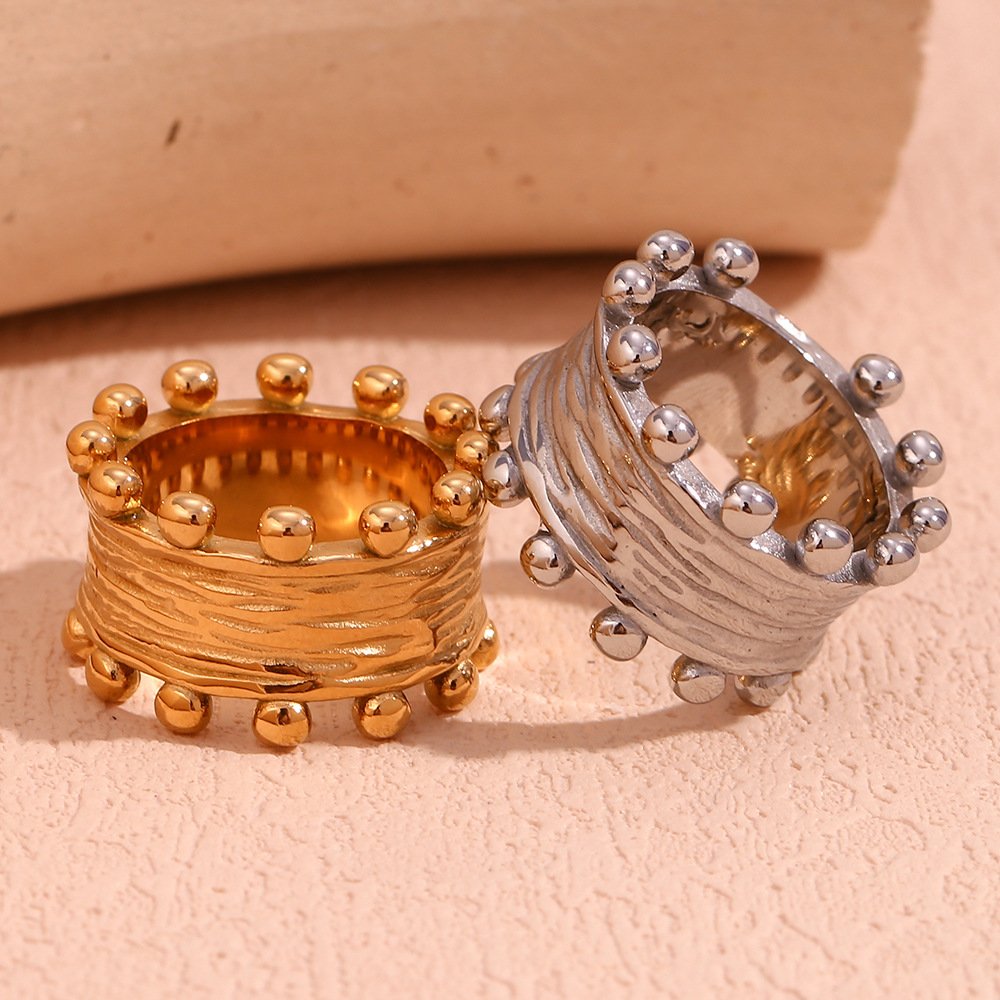LIQI Fine Boho Gold Plated Cast Brushed Earrings Stainless Steel Bead Shaped Bangle Wide Open Cuff Bracelet Women's Jewelry Sets