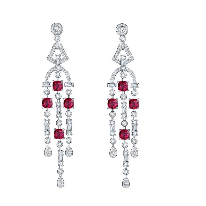 Ruizuan Lab Ruby Earrings Cushion Cut Earing Sets Women Fashion Jewelry Earrings Drop Earrings Wholesale