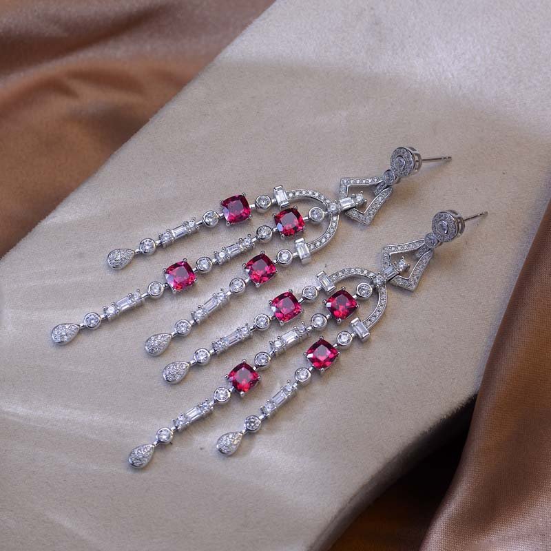 Ruizuan Lab Ruby Earrings Cushion Cut Earing Sets Women Fashion Jewelry Earrings Drop Earrings Wholesale