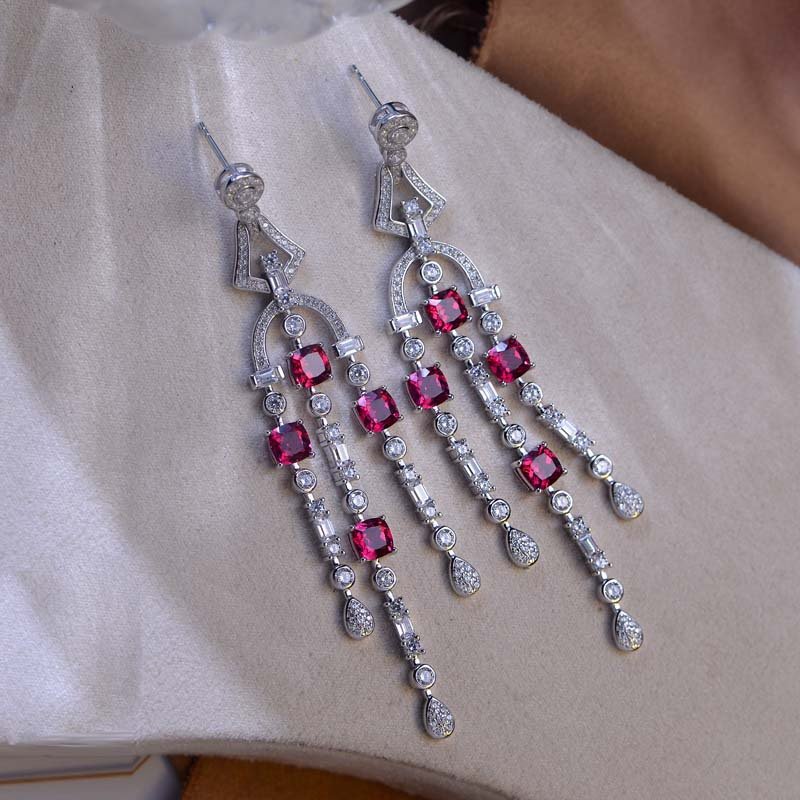 Ruizuan Lab Ruby Earrings Cushion Cut Earing Sets Women Fashion Jewelry Earrings Drop Earrings Wholesale