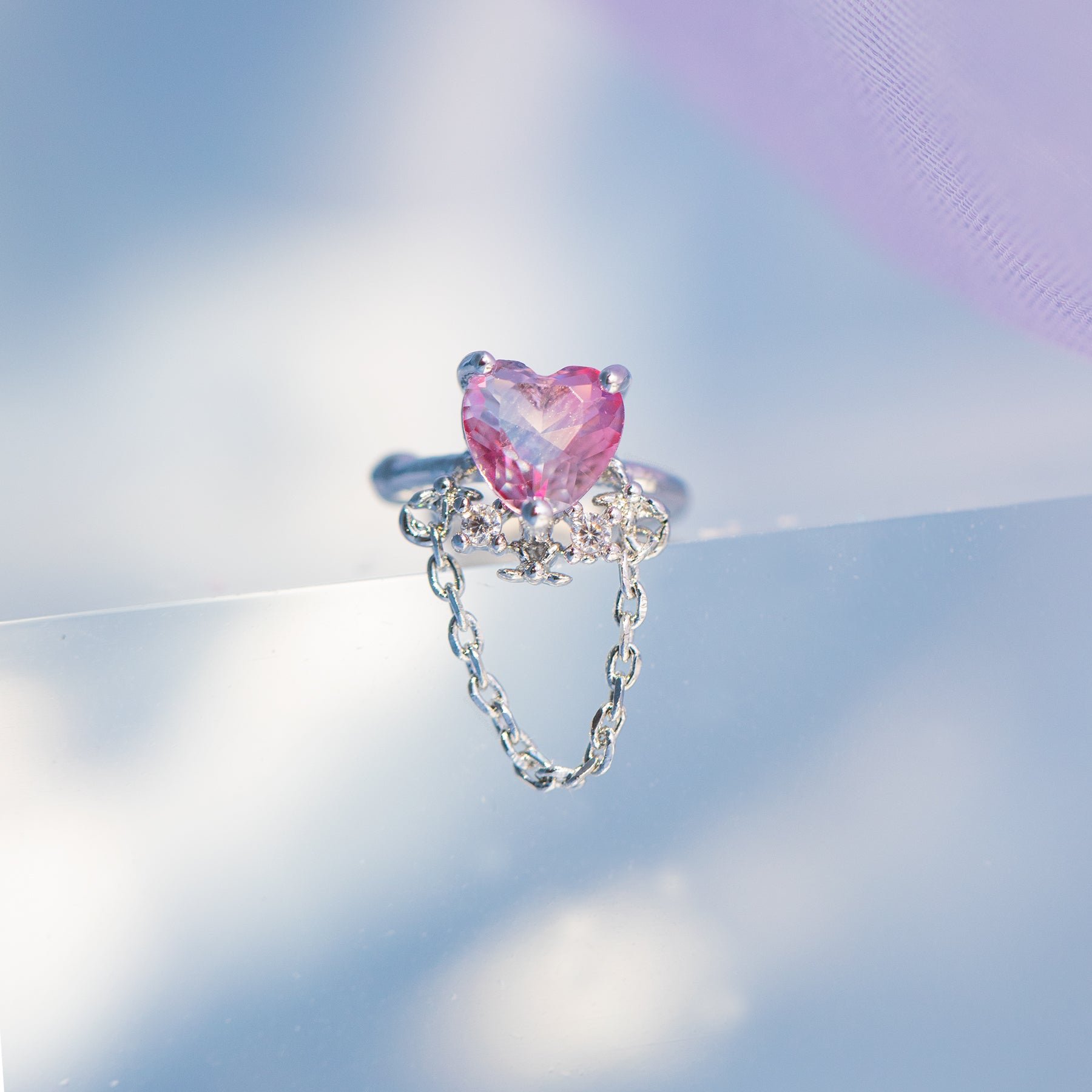 Laodun 2022 Popular Fine Jewelry S925 Silver Cuff Earrings Heart Love Tiny Zircon Sterling Silver Chain Earrings Vermeil