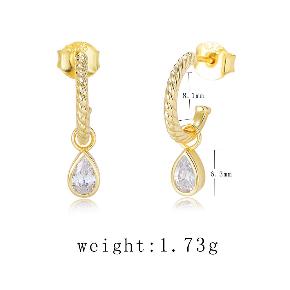 2024 new design funky 14k gold plated twisted cuff pear cz drop charm fancy earring