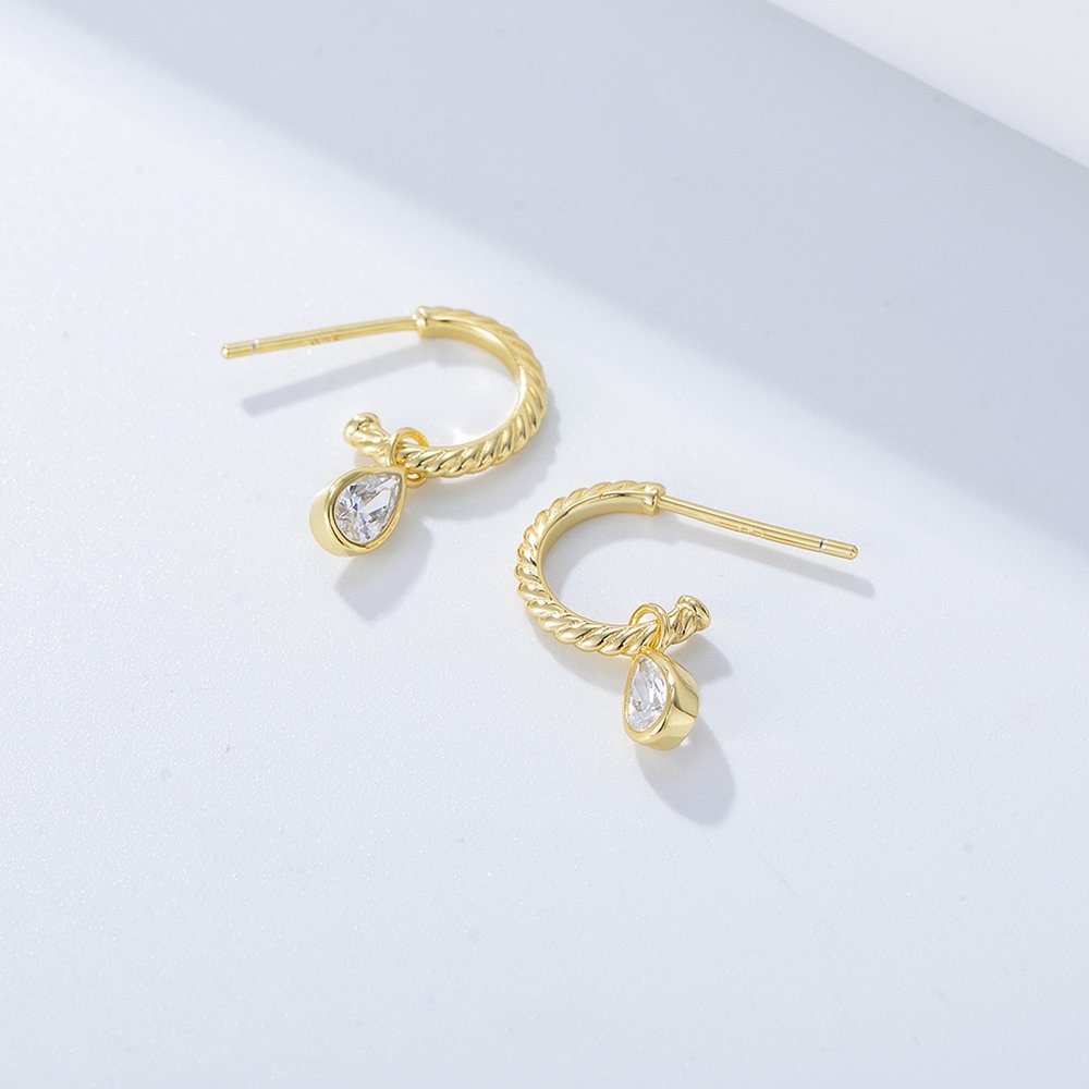 2024 new design funky 14k gold plated twisted cuff pear cz drop charm fancy earring