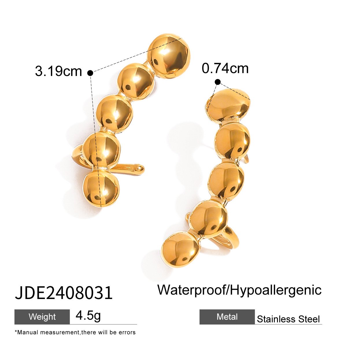 18K Gold Minimalist Ear Cuff Earrings High Polish Waterproof and Non-Tarnish Cute Chubby Design