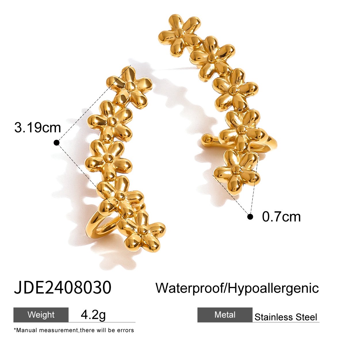 18K Gold Minimalist Ear Cuff Earrings High Polish Waterproof and Non-Tarnish Cute Chubby Design