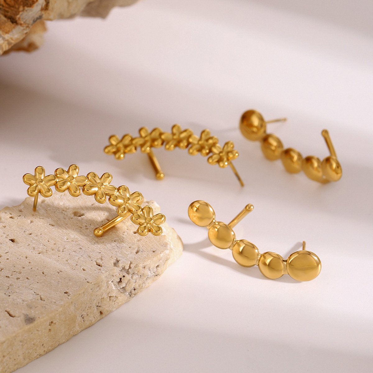 18K Gold Minimalist Ear Cuff Earrings High Polish Waterproof and Non-Tarnish Cute Chubby Design