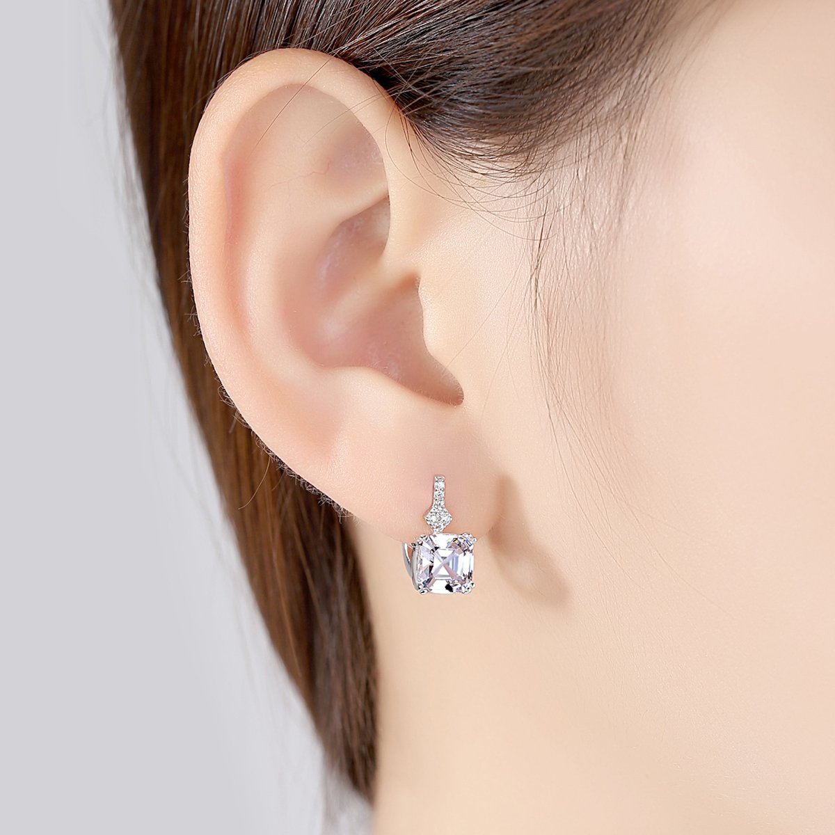 CZCITY Women Luxury Real 925 Sterling Silver Smoke Topaz Cuff Earrings