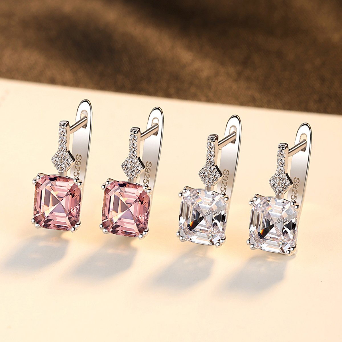 CZCITY Women Luxury Real 925 Sterling Silver Smoke Topaz Cuff Earrings