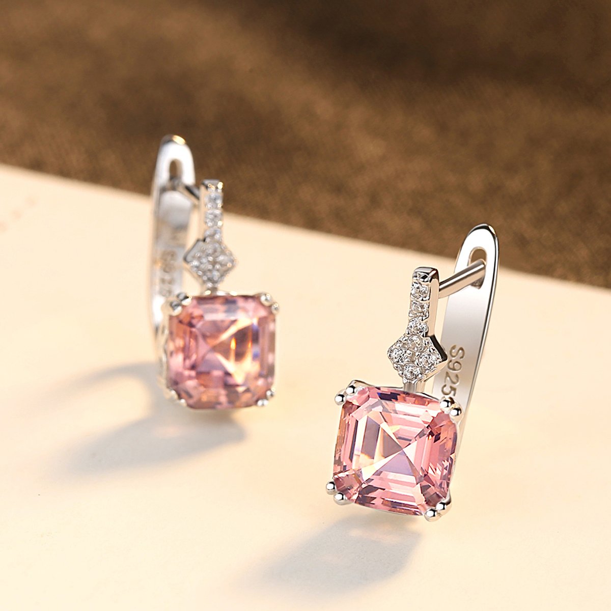 CZCITY Women Luxury Real 925 Sterling Silver Smoke Topaz Cuff Earrings