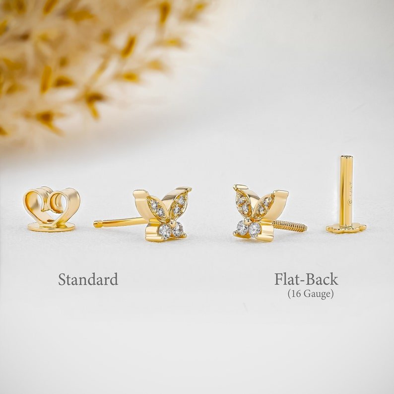 Luxury Hand Crafted 18k Pure Gold & Real Diamond Studded Beautiful Butterfly Shaped Stud Earrings For Her Minimalist Jewelry OEM