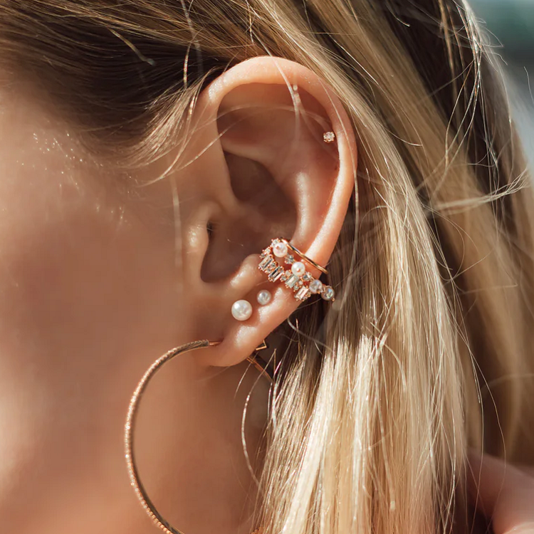 Beautiful Women Ear Cuff Earrings Pearl Ear Cuff Gold 925 Sterling Silver Plated Zircon and Natural Trendy S925 Geometric 30 Pcs
