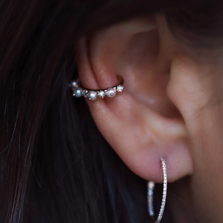 Beautiful Women Ear Cuff Earrings Pearl Ear Cuff Gold 925 Sterling Silver Plated Zircon and Natural Trendy S925 Geometric 30 Pcs