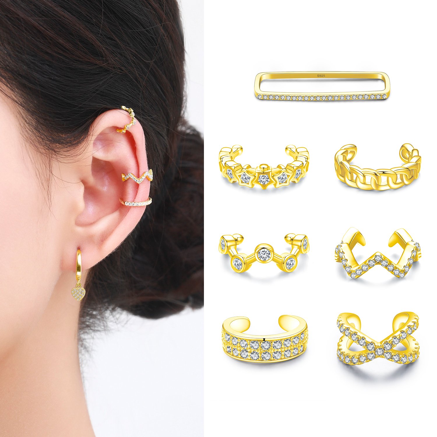 1 Piece 925 Sterling Silver Gold Color Circle Fashion Clips Earrings Tiny Cuff Earrings For Women Girl Fine Jewelry