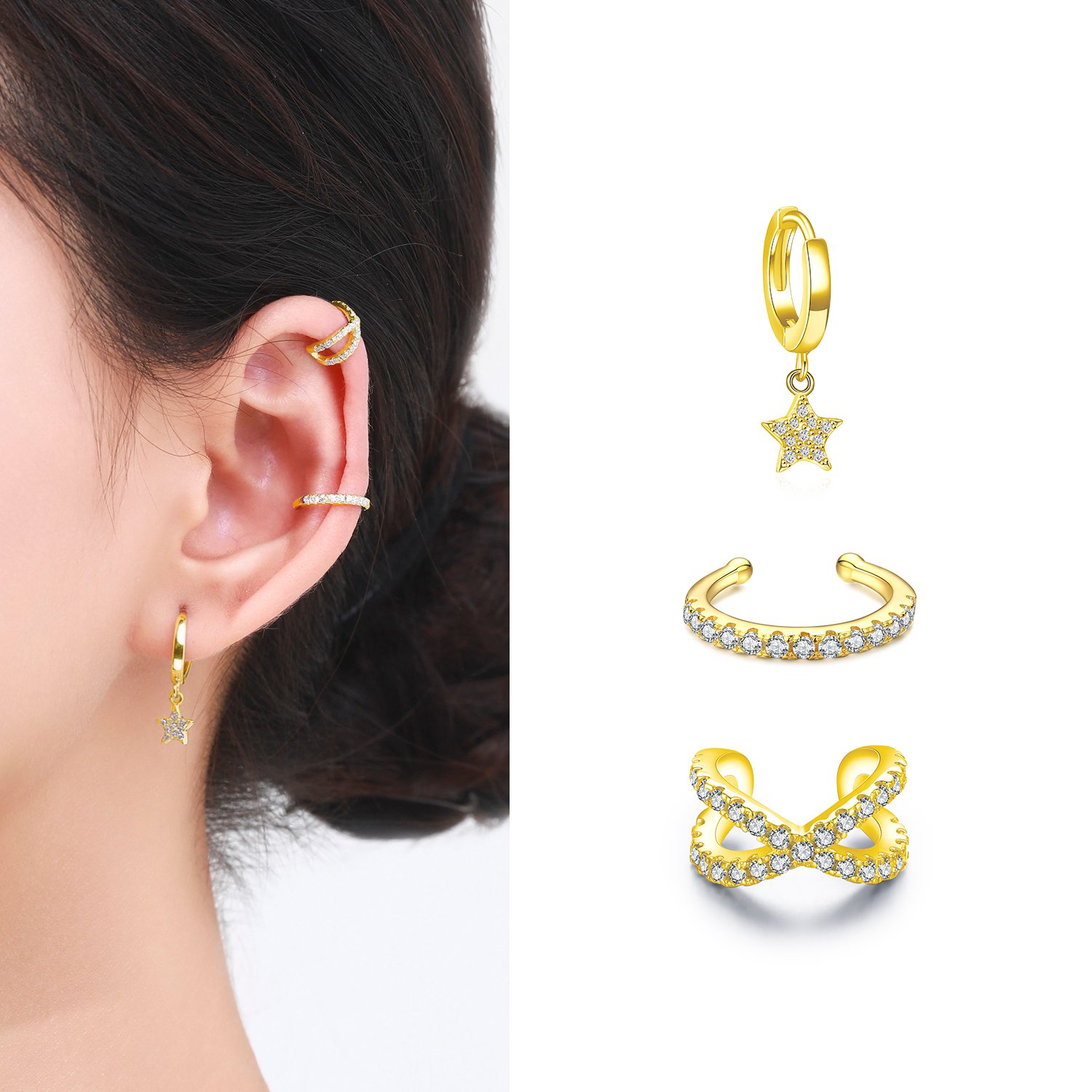 1 Piece 925 Sterling Silver Gold Color Circle Fashion Clips Earrings Tiny Cuff Earrings For Women Girl Fine Jewelry