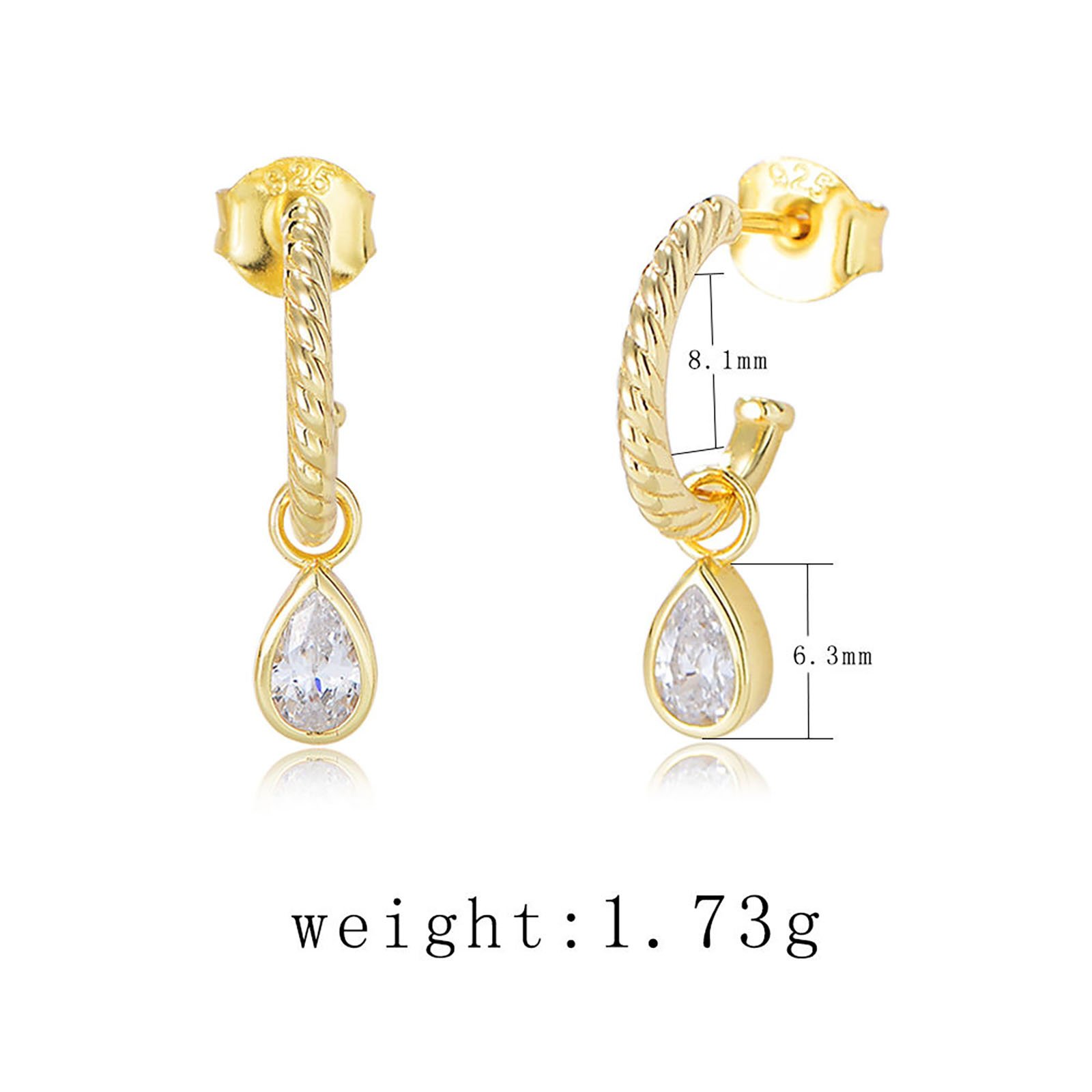 OEM hele jewelry 2022 new design funky 14k gold plated twisted cuff pear cz drop charm fancy earring