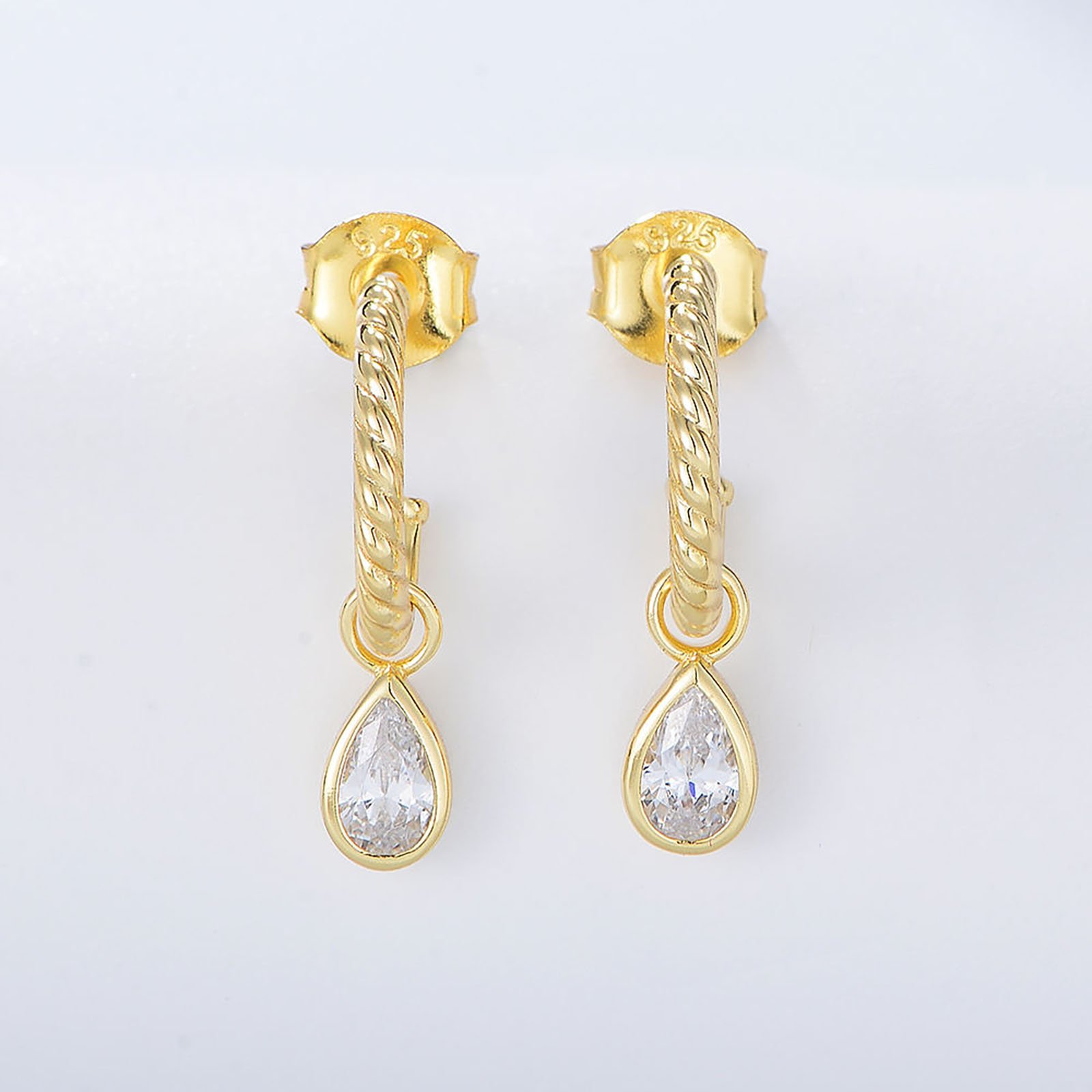 OEM hele jewelry 2022 new design funky 14k gold plated twisted cuff pear cz drop charm fancy earring