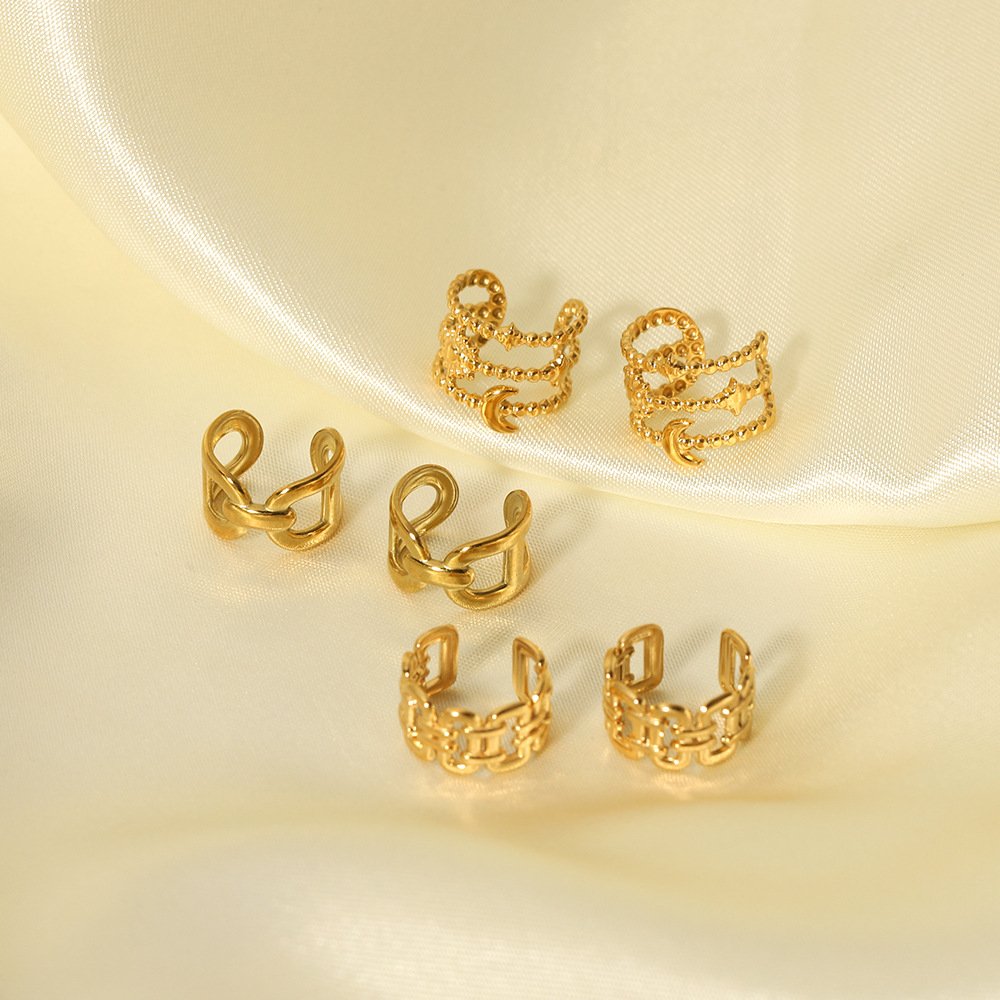 Ins 18K Gold Silver PVD Plated Stainless Steel Ear Cuff non-pierced earrings For Women Waterproof Hypoallergenic