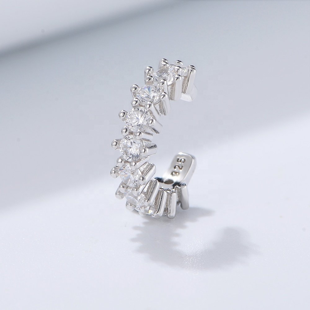 Women best selling without piercing ear elegant 925 sterling silver zirconia cuff earrings