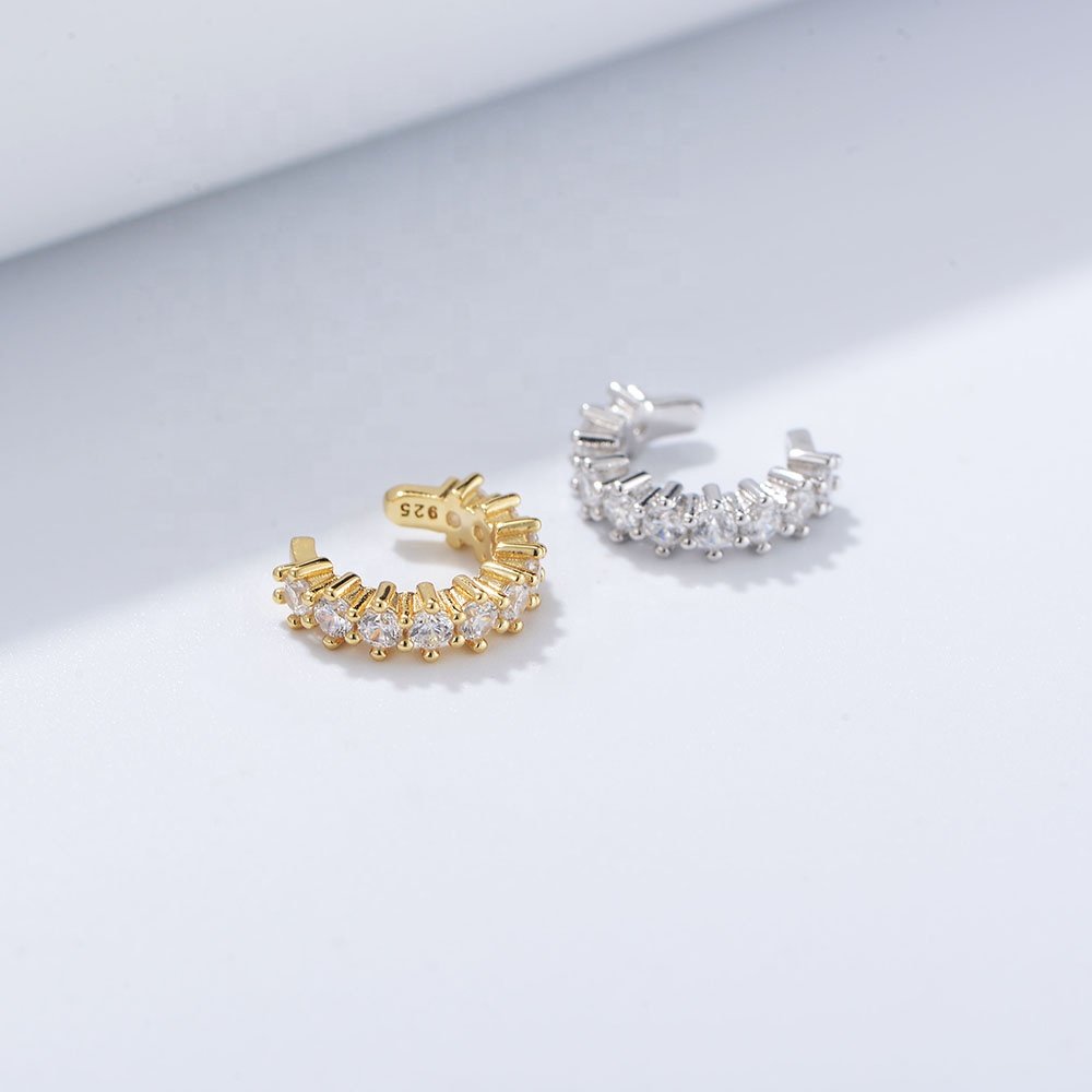 Women best selling without piercing ear elegant 925 sterling silver zirconia cuff earrings