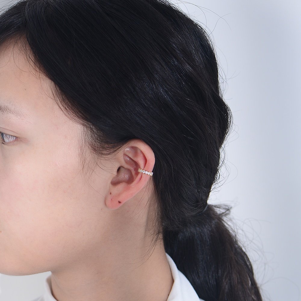 Women best selling without piercing ear elegant 925 sterling silver zirconia cuff earrings