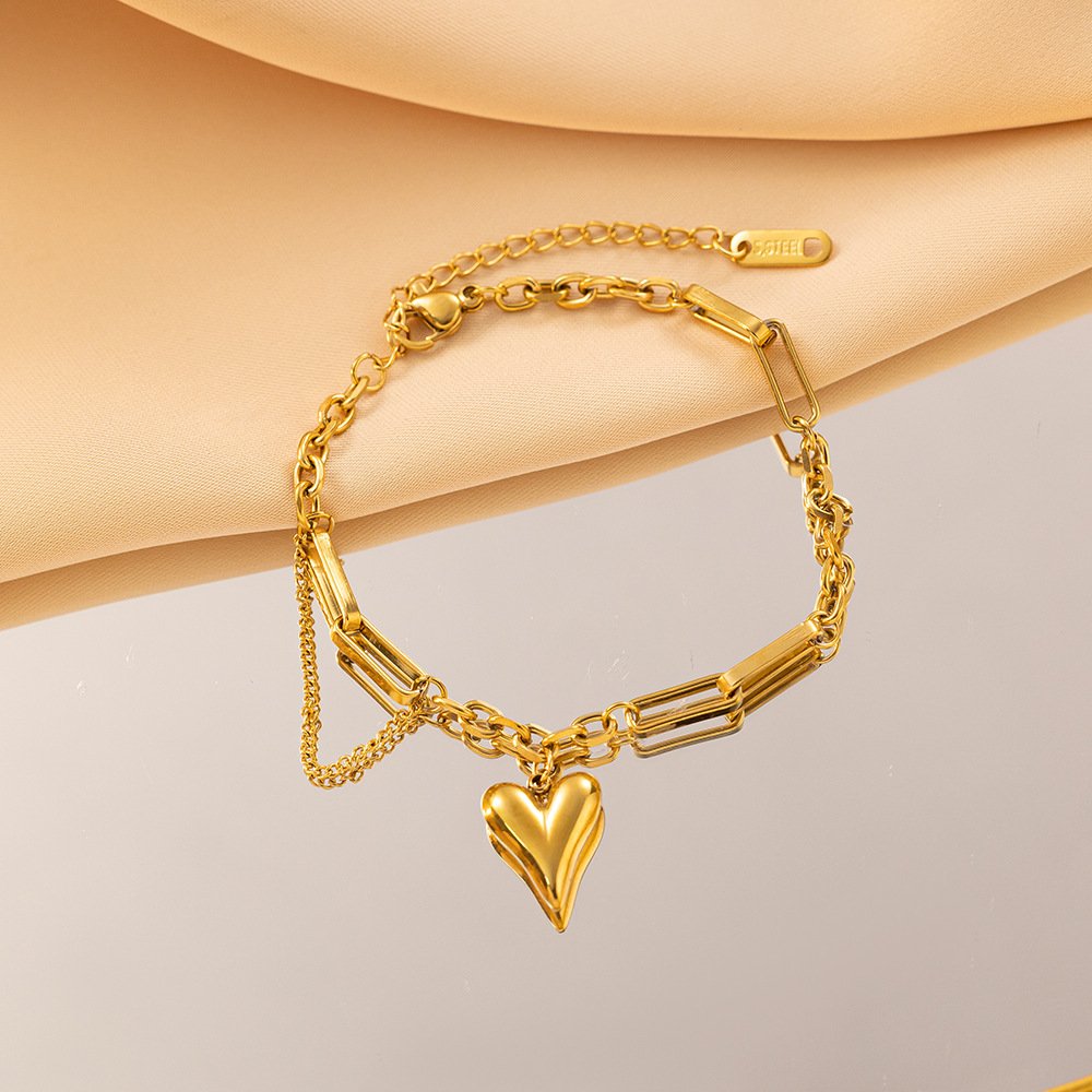 Waterproof 18K Gold Plated Stainless Steel Heart Shape Pendant Necklace Bracelet Earrings Fine Fashion Jewelry Sets For Women
