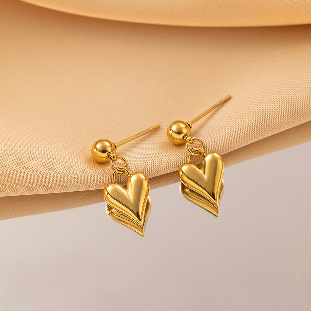 Waterproof 18K Gold Plated Stainless Steel Heart Shape Pendant Necklace Bracelet Earrings Fine Fashion Jewelry Sets For Women