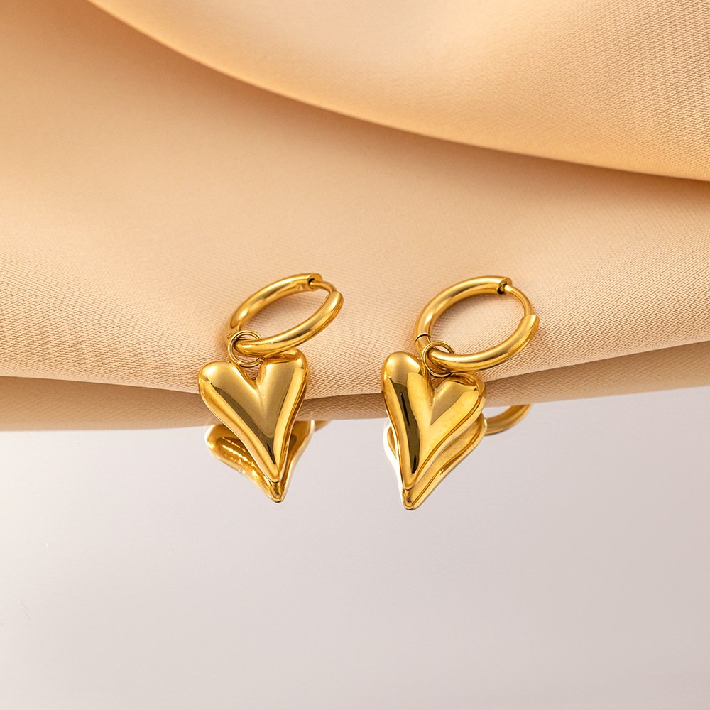 Waterproof 18K Gold Plated Stainless Steel Heart Shape Pendant Necklace Bracelet Earrings Fine Fashion Jewelry Sets For Women