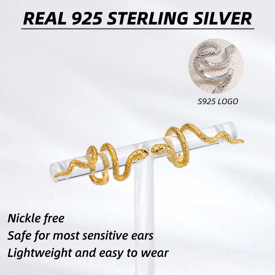 Fine Jewelry Wholesale 925 Sterling Silver Snake Ear Cuff Earrings Non Piercing Fashion Cartilage Earrings For Men Women Gift