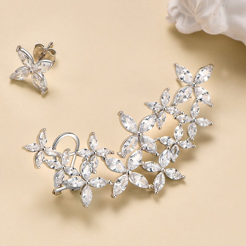 WALSTER 100% 925 Sterling Silver Sparkling High Carbon Diamond Lilac Cuff Earrings For Women Fine Jewelry Party Wholesale