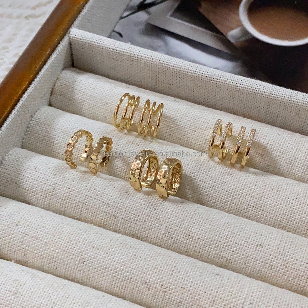 14K Solid Gold Cuff Earrings Trendy Real Plain Gold 14k 18k Earring Body Jewelry Fine Jewelry Wholesale