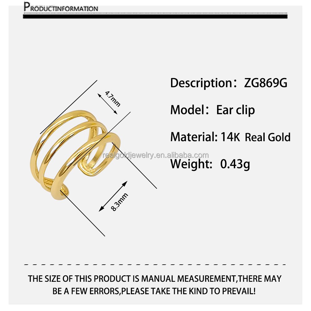 14K Solid Gold Cuff Earrings Trendy Real Plain Gold 14k 18k Earring Body Jewelry Fine Jewelry Wholesale