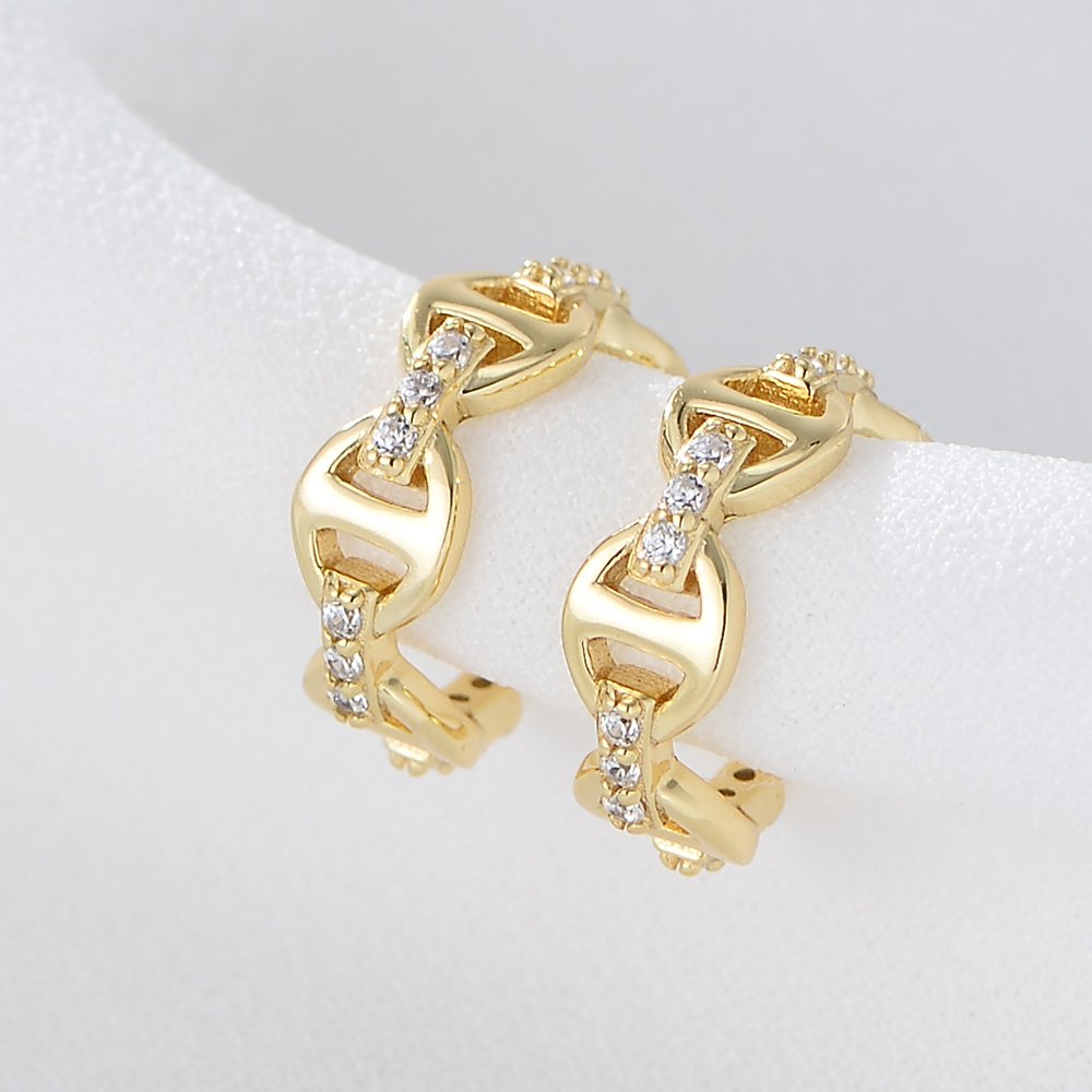 hip hop fine jewelry psj S925 Sterling silver 14k gold plated Zircon zirconia pig nose stud cuff Earrings for women girls