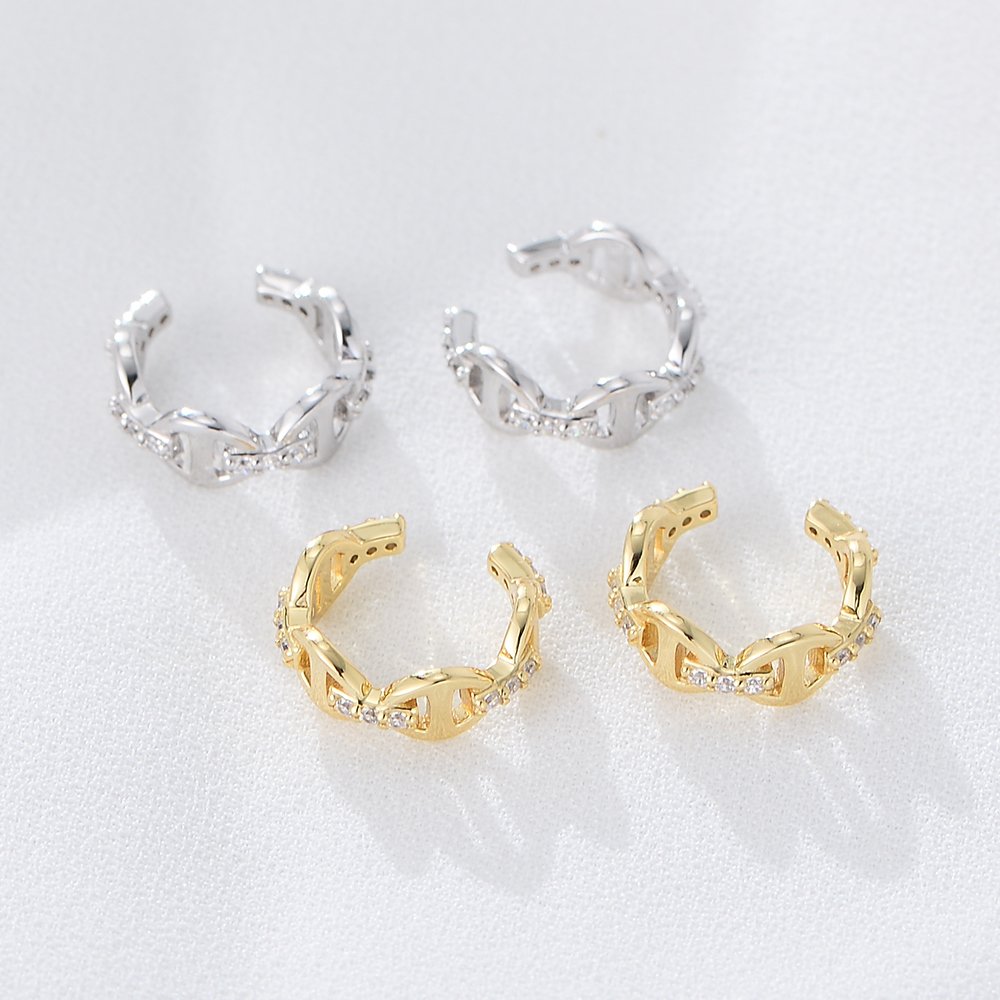 hip hop fine jewelry psj S925 Sterling silver 14k gold plated Zircon zirconia pig nose stud cuff Earrings for women girls