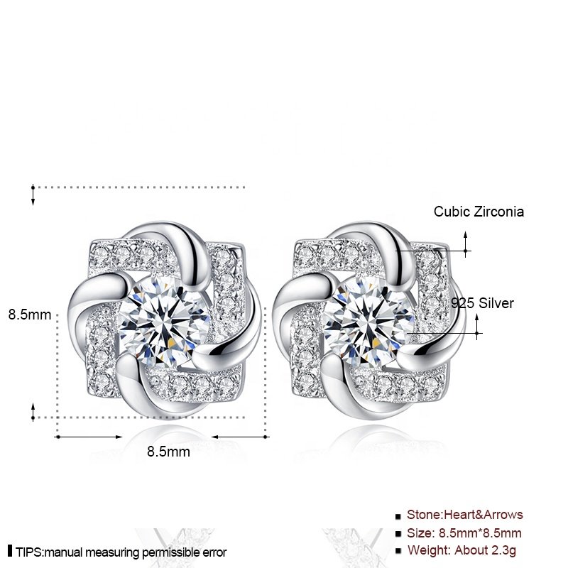 EC56 Cheap Fine Jewelry Flower floral Earrings Square Zircon Fancy Jewelry Cheap Spinning zircon ear studs of eternal love