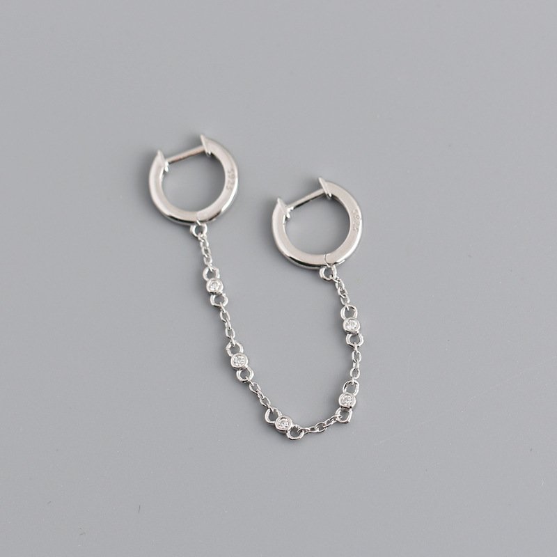 New Design 925 Sterling Silver Double Circle-shaped Chain Tassel Chain Zircon 18k Gold Plated Ear Cuff