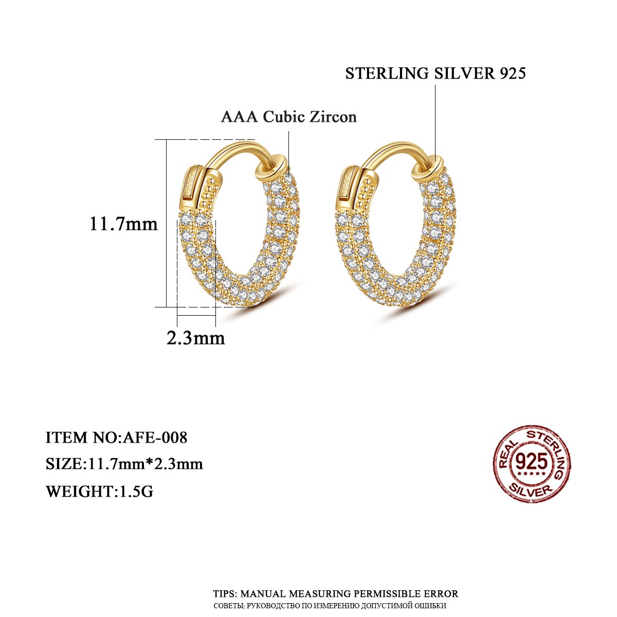 CZCITY Fashion Gold Hoop Cz Huggie Plated Woman Iced Out Trendy Silver Jewellery Wholesale Earring Cuff