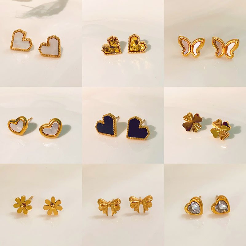 Wholesale Premium Temperament Stainless Steel Heart Shaped Earrings For Women Chic White Shell Heart Shaped Stud Earrings