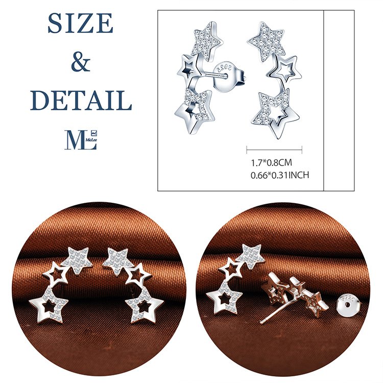 New Arrival Star Ear Climber Earrings 925 Sterling Silver Ear cuff For Women