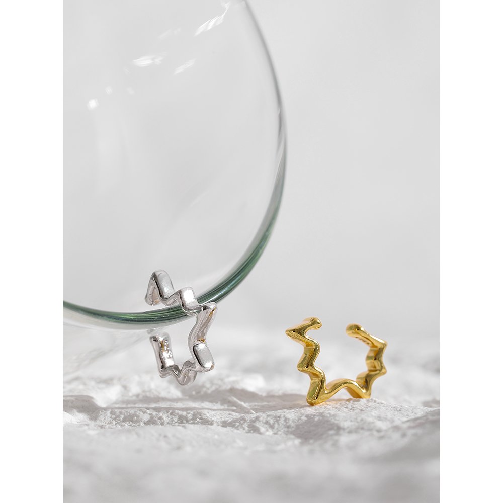 JINYOU 055 Personalised Gold Twist Jewelry 925 Sterling Silver Earrings Statement Ear Cuff Earrings Women