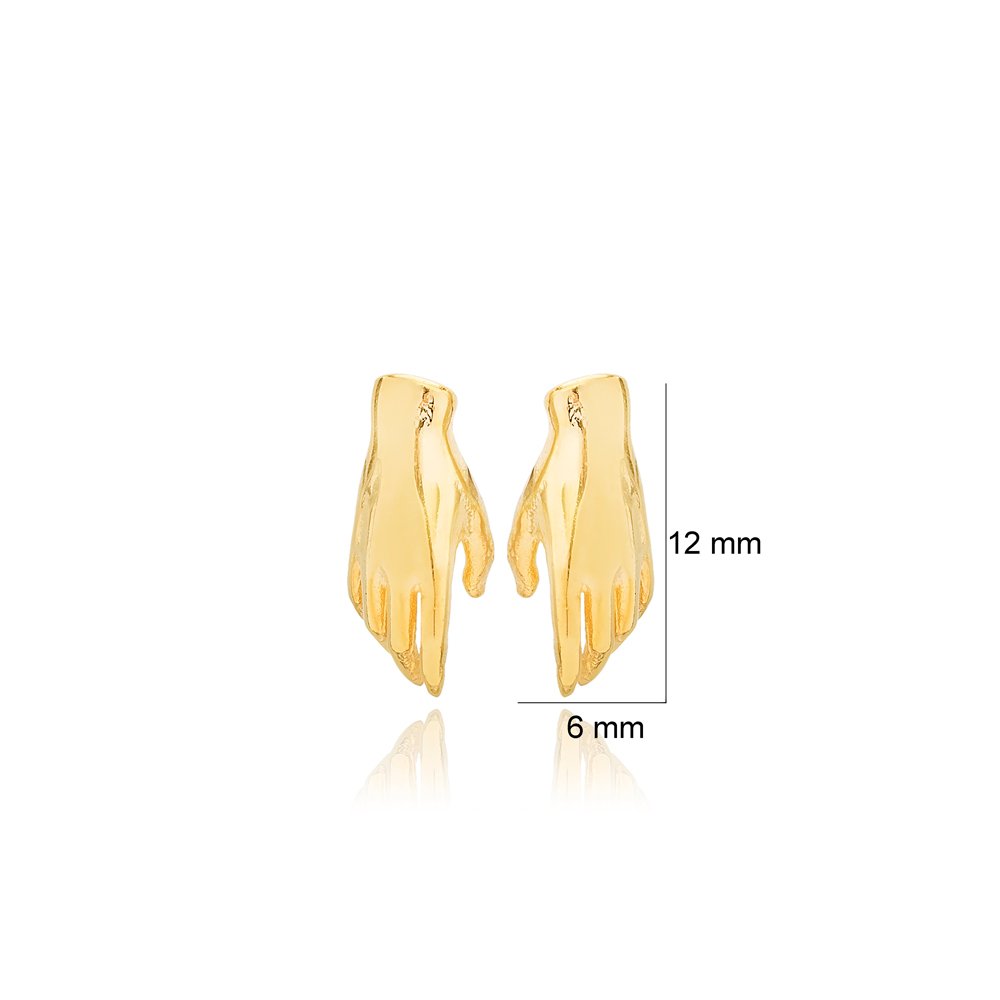 Plain Hand Design Stud Earrings Turkish Handmade Wholesale 925 Silver Sterling Earrings Jewelry