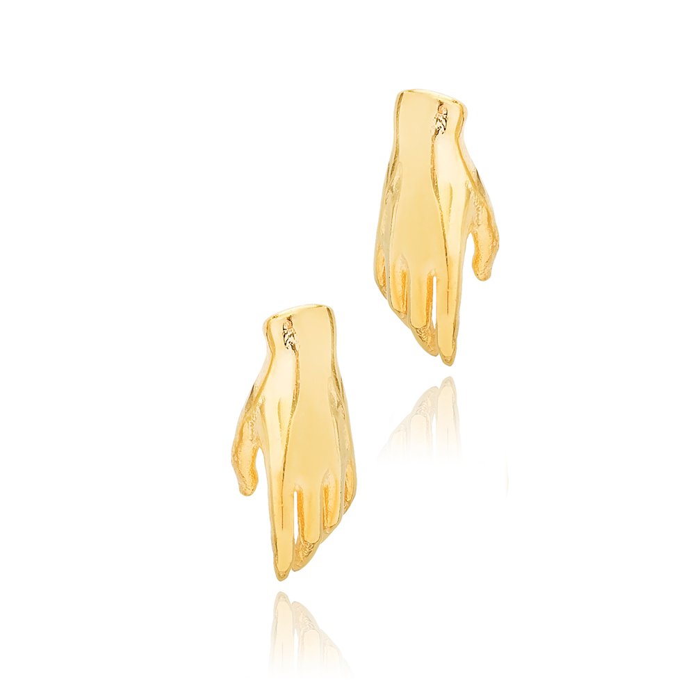 Plain Hand Design Stud Earrings Turkish Handmade Wholesale 925 Silver Sterling Earrings Jewelry