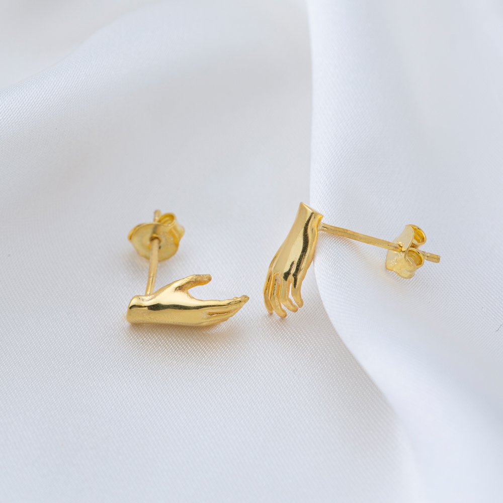 Plain Hand Design Stud Earrings Turkish Handmade Wholesale 925 Silver Sterling Earrings Jewelry