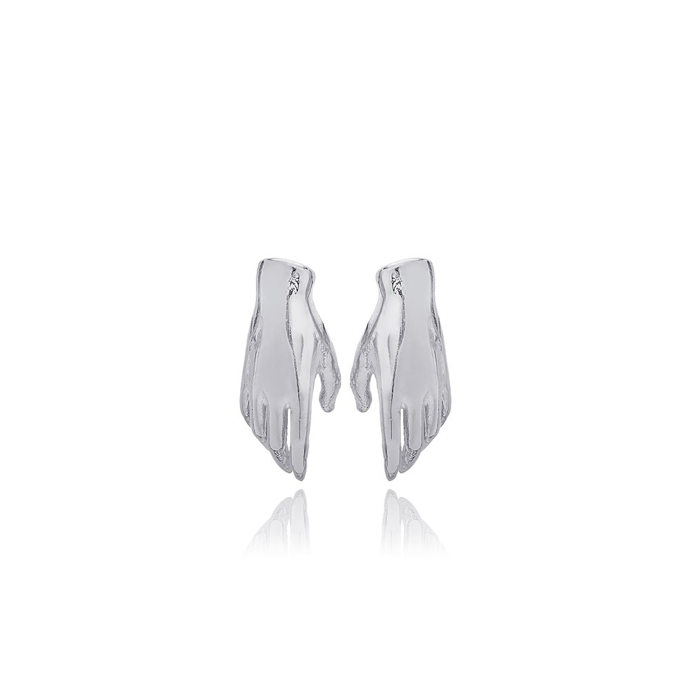 Plain Hand Design Stud Earrings Turkish Handmade Wholesale 925 Silver Sterling Earrings Jewelry