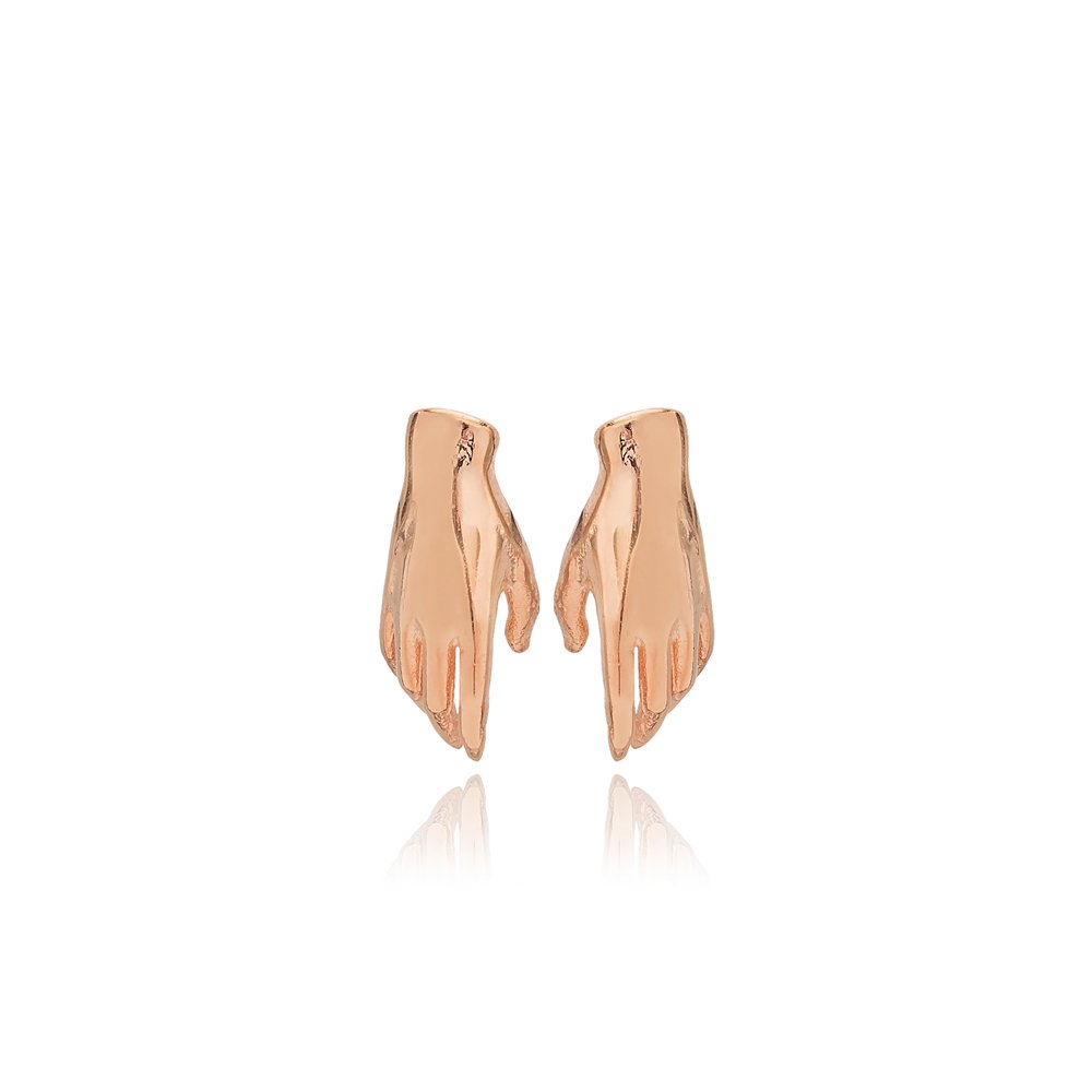 Plain Hand Design Stud Earrings Turkish Handmade Wholesale 925 Silver Sterling Earrings Jewelry