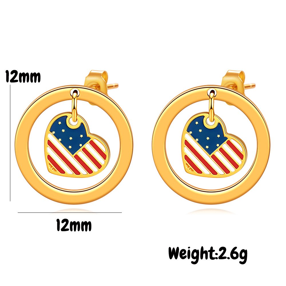 2024 New Trendy Earrings USA Independence Day Ins Fashion Geometric Earrings Stainless Steel Love Heart Ear Stud Earrings Women
