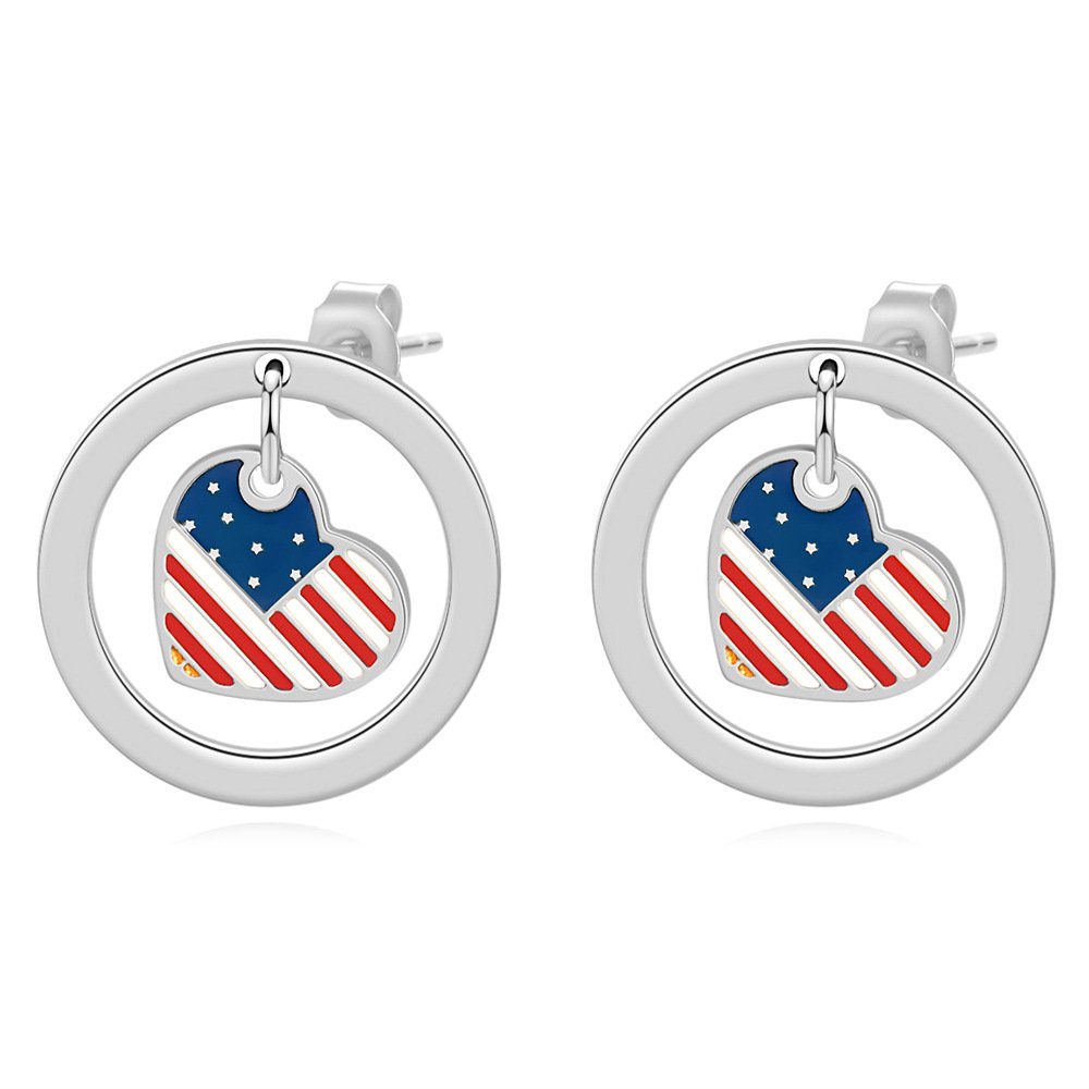 2024 New Trendy Earrings USA Independence Day Ins Fashion Geometric Earrings Stainless Steel Love Heart Ear Stud Earrings Women