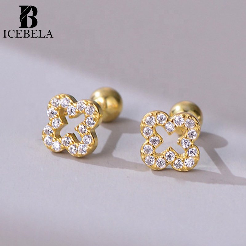 Wholesale Minimalist Hollow Out Zircon 925 Sterling Silver Fashion Stud Earring Fine Jewelry Earrings For Girls