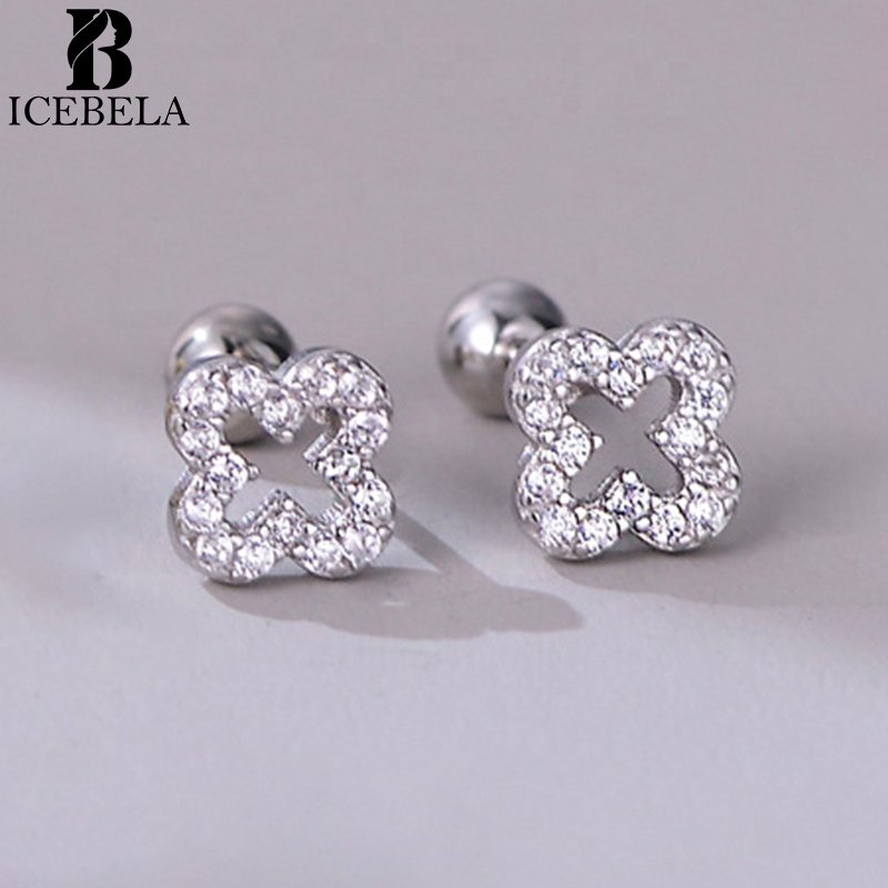 Wholesale Minimalist Hollow Out Zircon 925 Sterling Silver Fashion Stud Earring Fine Jewelry Earrings For Girls