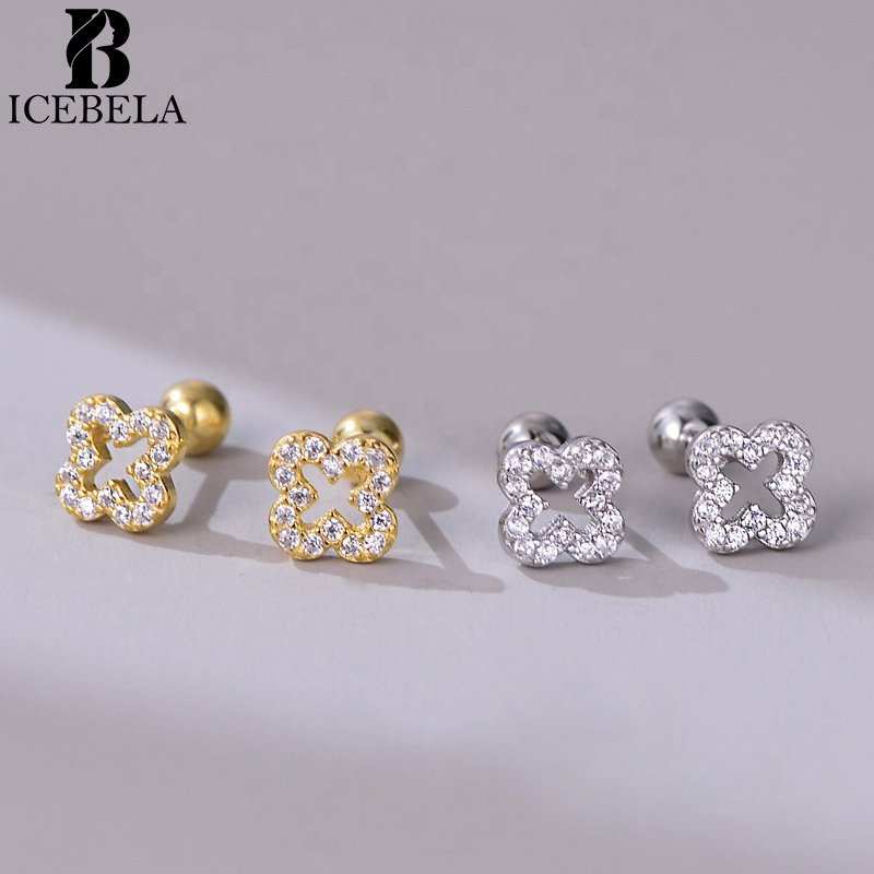Wholesale Minimalist Hollow Out Zircon 925 Sterling Silver Fashion Stud Earring Fine Jewelry Earrings For Girls
